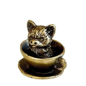Brass Puppy Dog in‎ a Cup Cute New